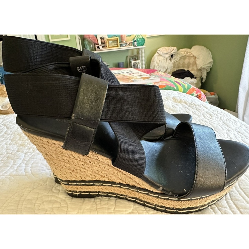 Charles by Charles David Black Espadrille Wedge Sandals CC008 Elastic Straps 6M
